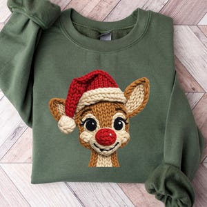 Sudadera navideña de Rodolfo el reno / Sudadera festiva con gorro de Papá Noel / Regalo de Navidad para ella