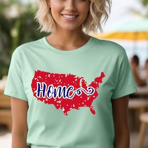 4. Juli Familie Passendes USA Shirt - Rot Weiß Blau Home Shirt - Patriotisches Shirt - USA Karte für die Feier am 4. Juli