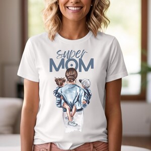 Super Mom T-Shirt with Kids | Mother&#39;s Day Gift | Mom Life Shirt | Mom and Kids Tee | Cute Graphic Tee for Mom | Mommy Shirt