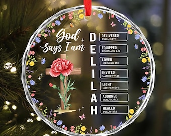 Personalized Glass Christmas Ornament, Christian Bible Verse Keepsake