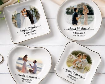 Custom Photo Ceramic Ring Dish, Engagement Wedding Gift