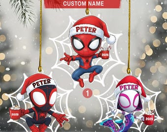 Personalized Spiderman 2D Flat Acrylic Ornament, Custom Spider & Friends Name Ornament, Disney Superhero Keepsake, Kids Gift