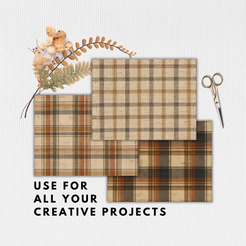 Ochre Rust Plaid Digital Paper, Vintage Tartan Patterns, Autumn ...