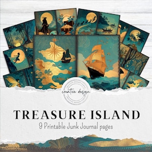 Treasure Island Junk Journal Kit, Scrapbook Pages, Pirate Adventure Printable Pages, Vintage Nautical Art, Ocean Fantasy Ephemera – JJ033