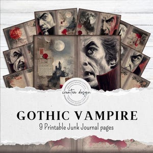 Printable Junk Journal Vampire Papers, Digital Halloween Ephemera, Crafting Kit, Instant Download, Gothic Art Pages Set – JJ048
