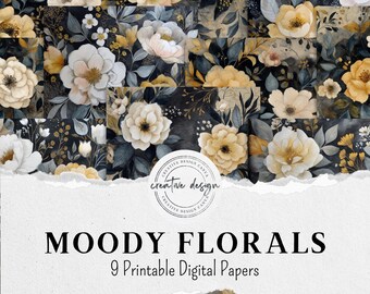 Junk Journal Pages Gothic Romance, Dark Floral Digital Papers, Vintage Flower Ephemera, Scrapbook Kit, Instant Download – DP010