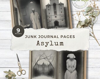 Asylum Junk Journal Pages, Vintage Dark Ephemera, Creepy Gothic Printable Sheets, Digital Scrapbook Kit for Horror, Instant Download – JJ146