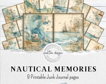 Ocean Prints For Junk Journaling – 9 Printable Nautical Journal Pages, Digital Ephemera Kit, Sea Scrapbook Paper, Instant Download – JJ029