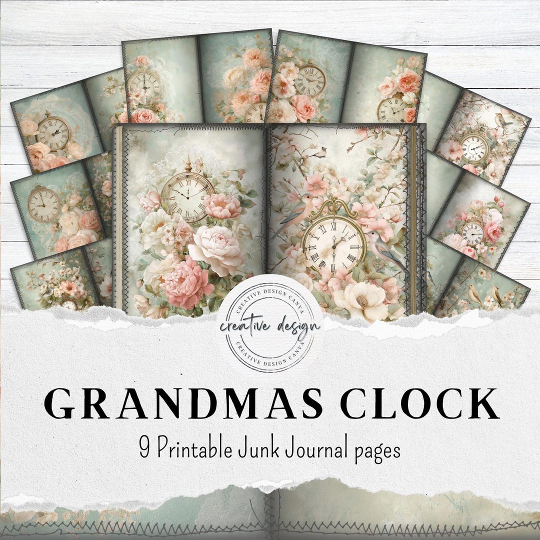 Grandmother Junk Journal Kit Vintage Floral Clock Printable Pages ...