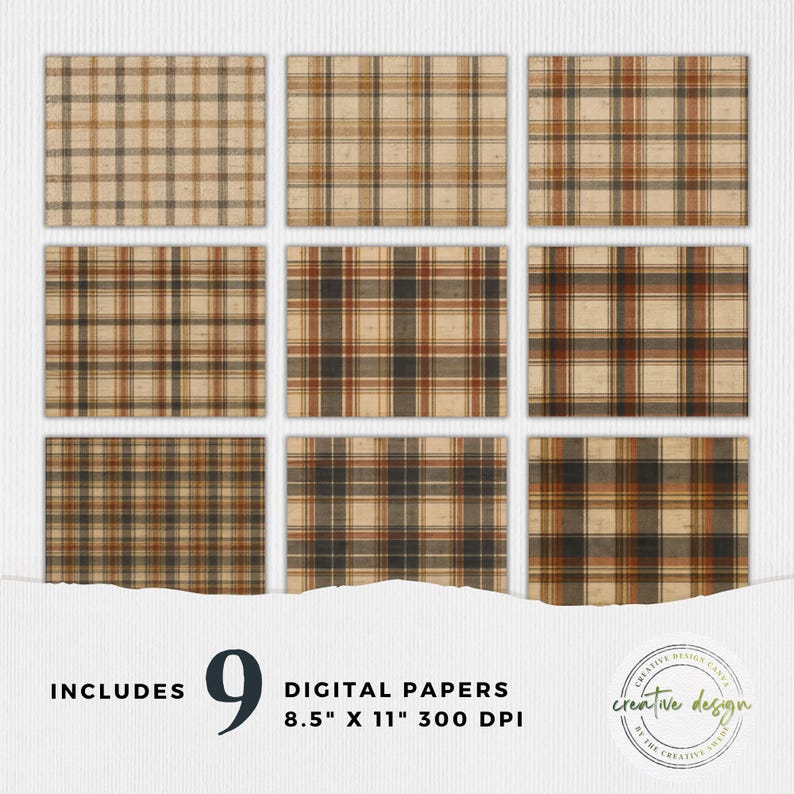 Ochre Rust Plaid Digital Paper, Vintage Tartan Patterns, Autumn ...