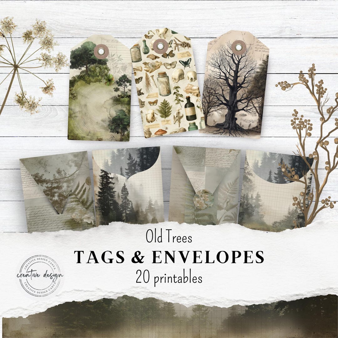 Old Forest Junk Journal Printable Tags and Envelopes With Vintage Trees ...