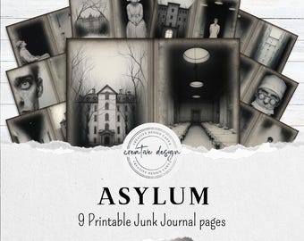 Pages de journal indésirable pour l'asile, éphémères sombres vintage, feuilles imprimables gothiques effrayantes, kit de scrapbooking numérique pour l'horreur, téléchargement immédiat – JJ146