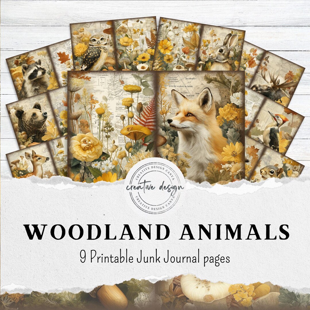 Woodland Junk Journal Pages, Printable Forest Animal Kit, Autumn Leaves ...