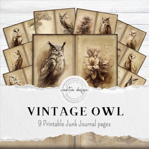 Woodland Animal Junk Journal Pages – Vintage Owl Junk Journal Kit, Printable Forest Scrapbook Paper, Digital Download – JJ049
