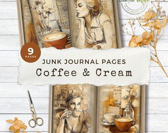 Coffee And Pastries Junk Journal Pages – Tea Cup Ephemera Digital Paper, Printable Vintage Café Theme for Scrapbooking & Journaling - JJ126