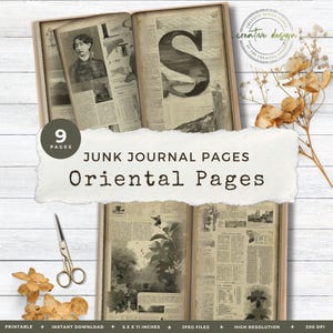 Japan Junk Journal Pages, Asian Background, Victorian Junk Journal Newspaper with Editorial Layouts and Old Paper Textures – JJ164