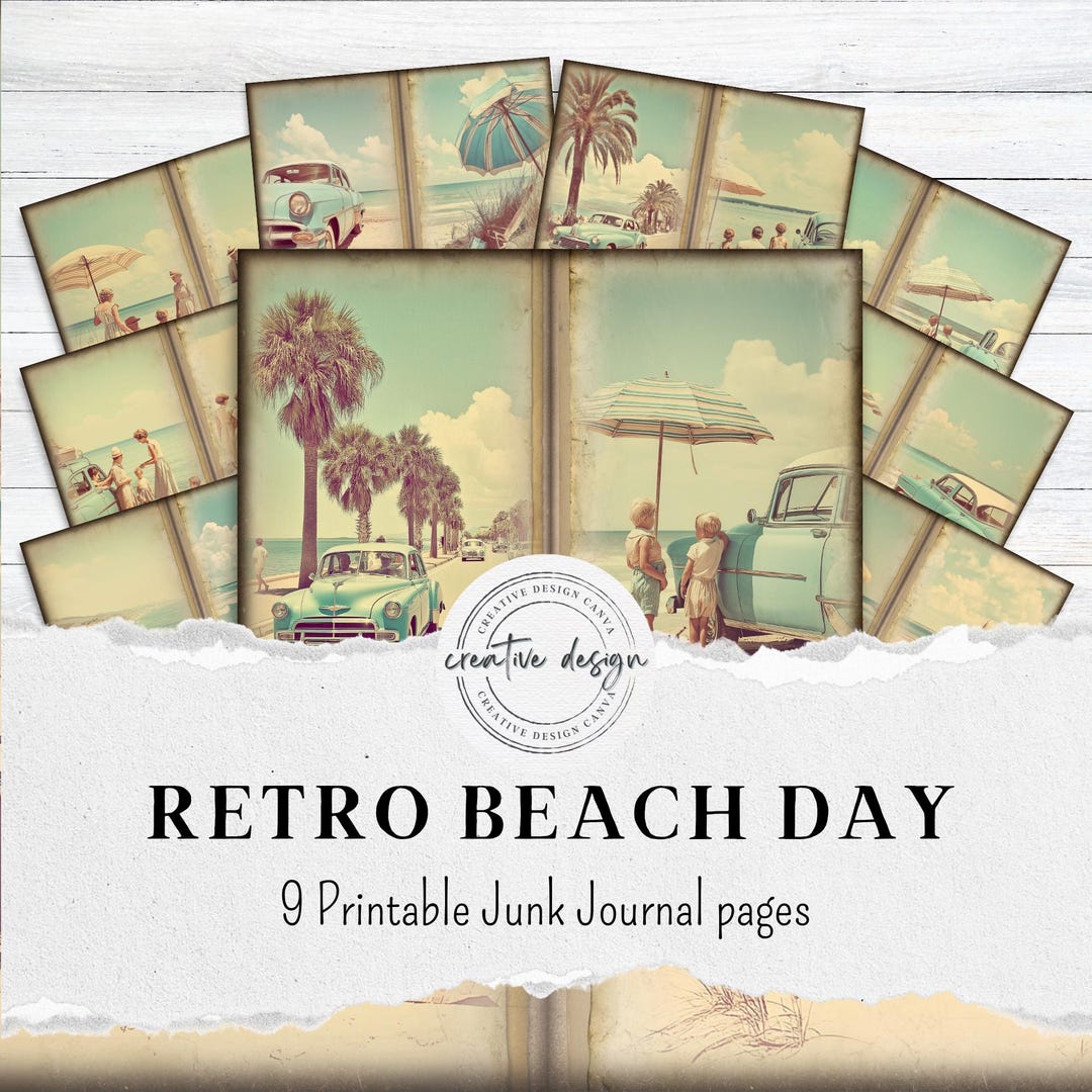 Digital Junk Journal Kit Summer Beach - Retro Coastal Printable Pages ...