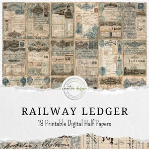 Old Paper Backgrounds Antique Texture Victorian Railway Teal Damask Ledger Ticket Handwritten Aged Worn Ornate Half Script - DP135