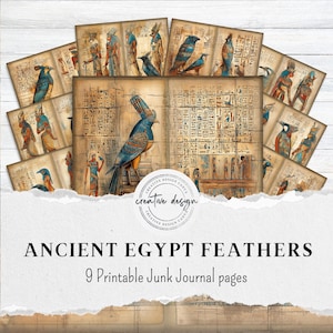 Egypt Junk Journal Printable Kit, Ancient Bird & Hieroglyph, Vintage Egyptian Scrapbook Pages, Crafting Supplies for Journaling – JJ028