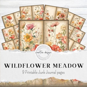 Meadow Garden Junk Journal Kit, Digital Floral Pages, Printable Ephemera, Nature Scrapbook Supplies for Creative Journaling – JJ021