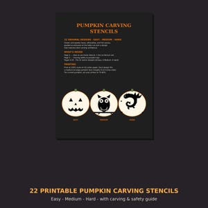 Printbare sjablonen voor het uitsnijden van pompoenen: 22 ontwerpen, makkelijk, gemiddeld, moeilijk. Jack-o'-lantern patronen voor Halloween, digitale download.