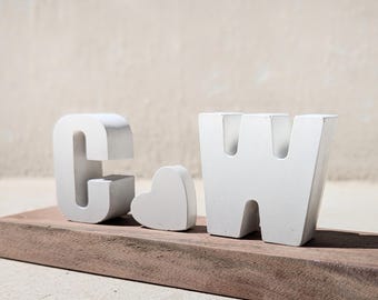 Personalized Concrete Letter Symbols Walnut Wood Base Wedding Gift House Warming Gift Minimalist Decor Love Anniversary love to your partner