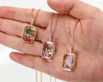 Médaillon flottant en verre transparent, boîte mémoire d'accessoires de bricolage, collier médaillon vintage en or, cadeau de fête des mères, cadeau du souvenir, cadeau de la Saint-Valentin