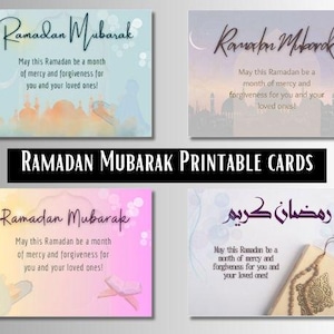 Cartão Ramadan para impressão | Cartões islâmicos de felicitações | Download digital Ramadan Mubarak | Presente Eid | Conjunto de cartões de feriado muçulmano