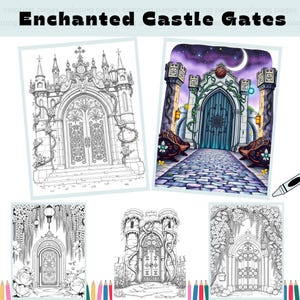 Enchanted Castle Gates Coloring Pages - Fantasy Magic Castle Adult And Kids Coloring Book Instant Download, Printable PDF File