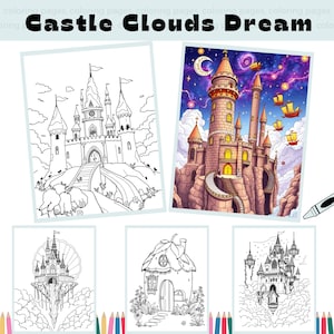 Castle Clouds Dream Coloring Book – Magical Castle and Cloud Designs, Fantasy Art for Kids & Adults, Printable PDF, Instant Download