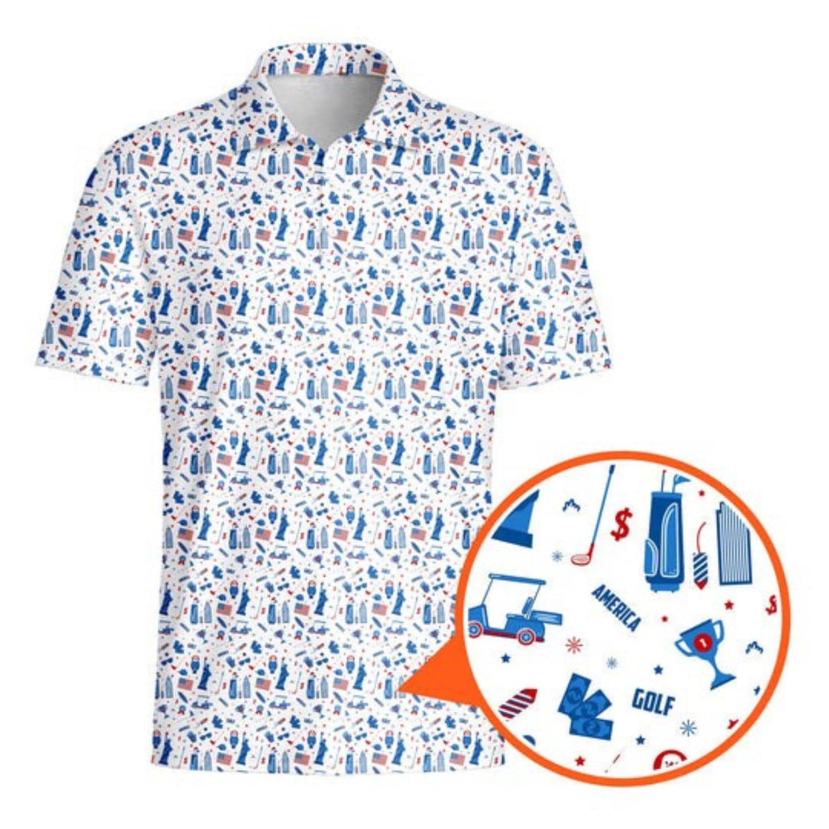 Discover Patriotic USA Golf Polo Shirt For Men, Statue Of Liberty American Pattern Polo, 4th of July Golf Shirt