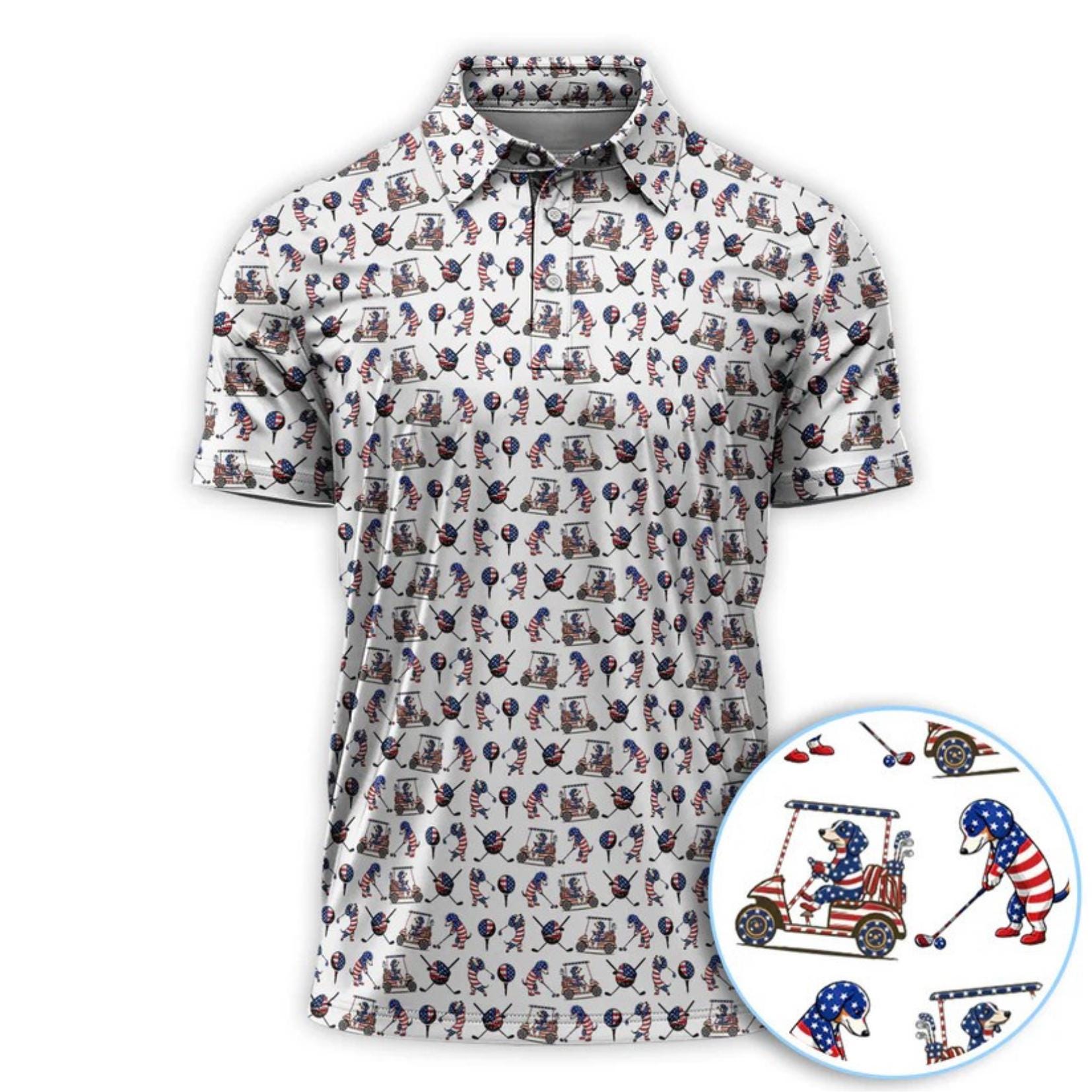 Discover Dachshund USA Flag Pattern Golf Polo, Patriotic Wiener Dog Golf Shirt, Funny Golf Gift For Men