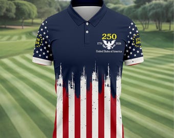 America 250 Poloshirt, 1776–2026 USA 250-jähriges Jubiläum Golfshirt, Shirt mit rot-weiß-blauer Flagge