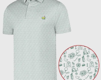 Golf Polo Shirt Masters Inspired, Augusta Green Pattern Polo, Men Golf Outfit Shirt, Summer Golf Shirt Gift for Golfer