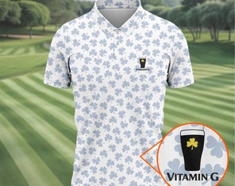 Vitamin G Shamrock Pattern Golf And Beer Golf Shirt, St Patrick's Day Golf Shirt, Polo Shirts For Men