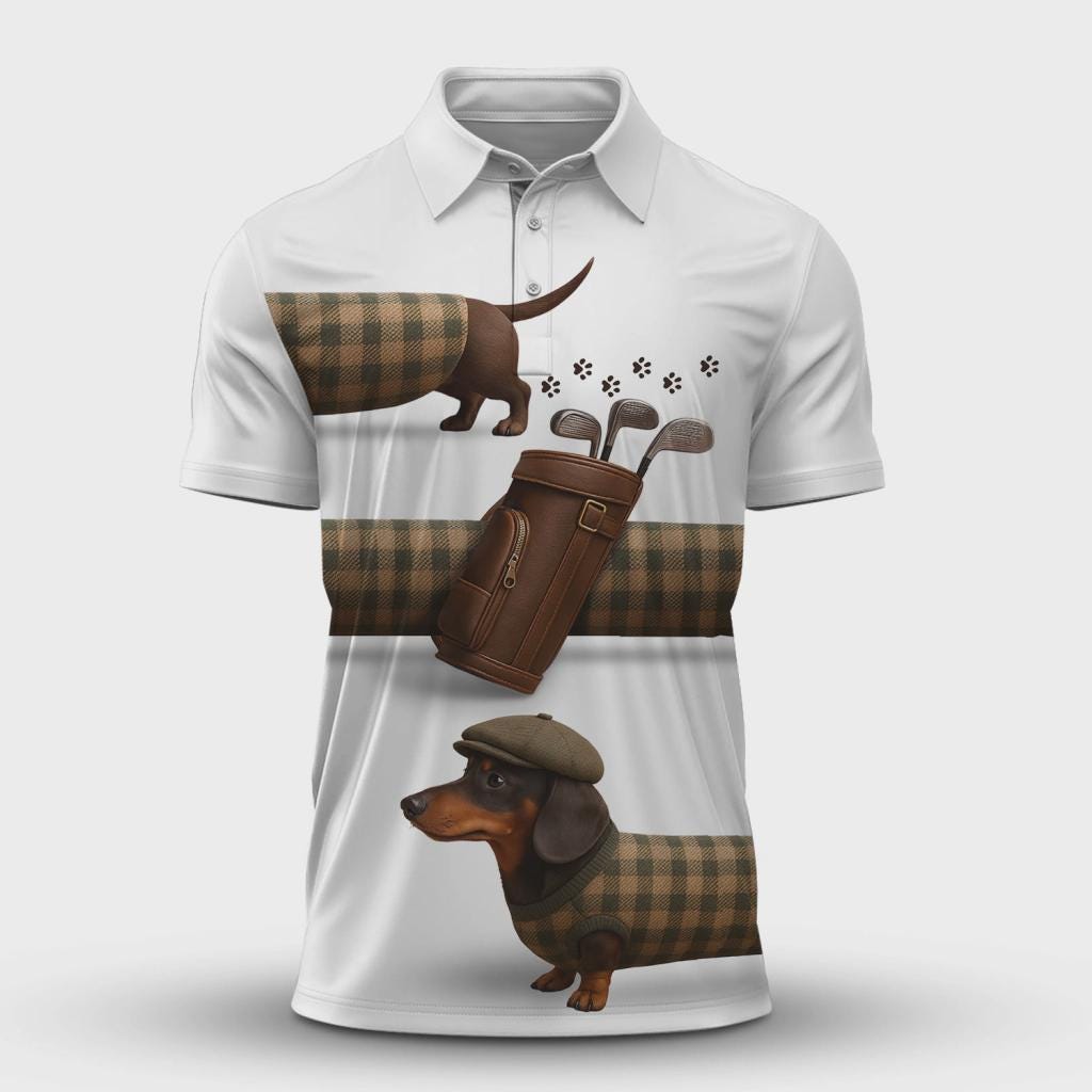 Discover Dachshund Polo Shirt for Men, Funny Golf Shirt, Wiener Dog Golf Polo