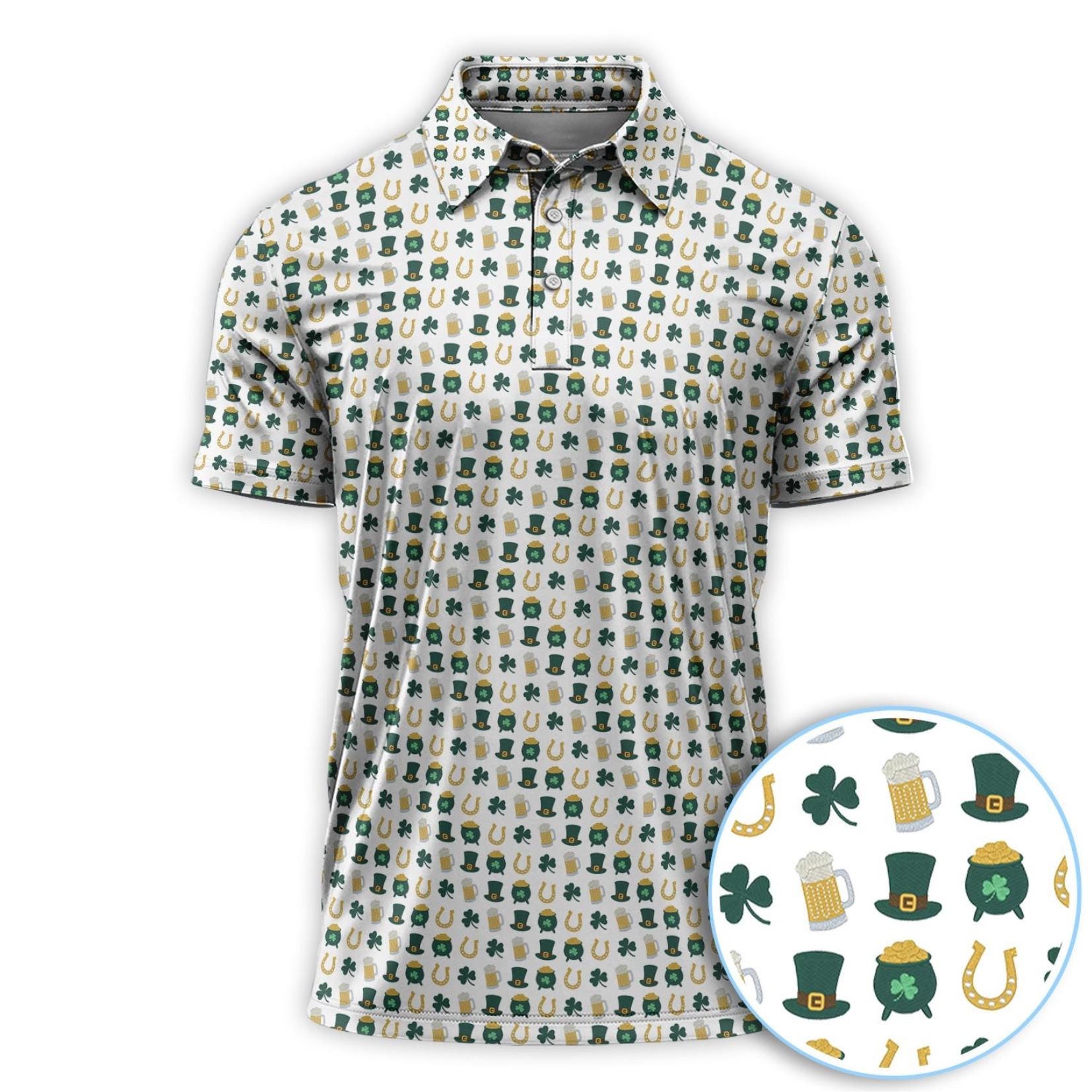 Discover Irish Beer Shamrock Golf Shirt for St Patrick's Day, Green Golf Pattern Polo, Funny Holiday Golf Outfit