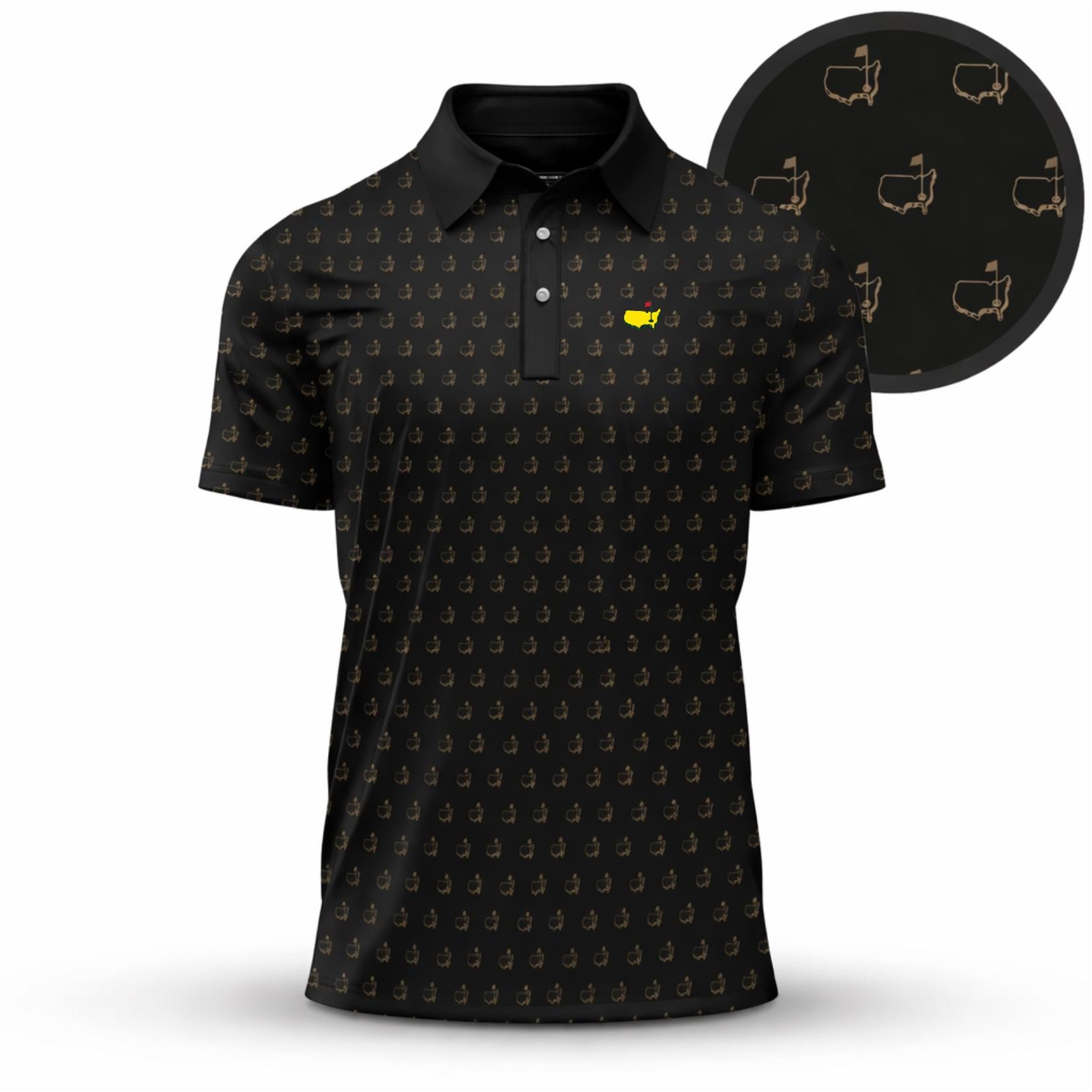 Discover Augusta Golf Map Pattern Polo Shirt, Black Golf Polo Shirt for Men, Masters Inspired Golf Shirt, Golf Tournament Outfit, Gift for Golfer