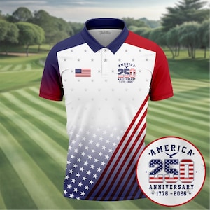 Golfpoloshirt Amerika 250e verjaardag, golfshirt Amerikaanse vlag patriottische vlag, poloshirt Amerikaanse vlag 1776-2026, golfshirt Fourth of July