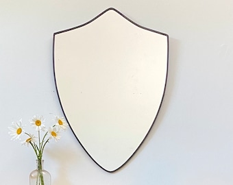 Large Shield Mirror Crest Mirror Handmade Mirror Wall Mirror Shape Wall Art Badge 17" x 24" 17 x 24 Charcoal Gray Thin Frame