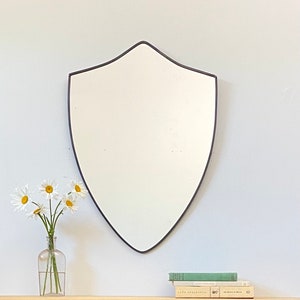 Large Shield Mirror Crest Mirror Handmade Mirror Wall Mirror Shape Wall Art Badge 17" x 24" 17 x 24 Charcoal Gray Thin Frame