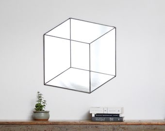 Espejo de pared cubo cuadrado 3 dimensiones geométrico hecho a mano espejo de pared Miroir Drejeck tridimensional 2D espejo pared arte rectángulo grande