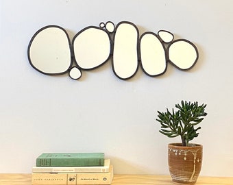 Organic Oval Leaded Wall Mirror River Stone Stones Pebbles Circle Hand Made Hand Cut