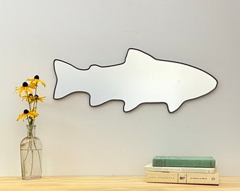 Trout Mirror / Handmade Wall Mirror Art Shape Outline Decor Miroir Rainbow Brook Brown Cutthroat Trout Fly Fishing Angling Angler