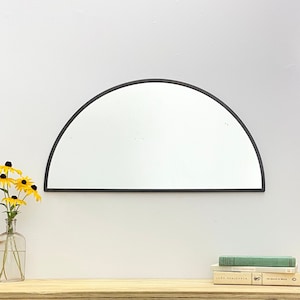 Half Circle Mirror Gray Border Handmade Wall Mirror Round Mirror Oval Modern Grey Metal Frame Flux Glass Etsy TV Television Commercial image 4