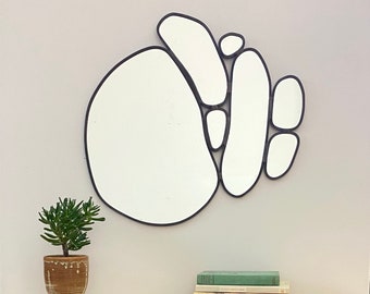 Organic Oval Leaded Wall Mirror River Stone Stones Pebbles Circle Hand Made Hand Cut