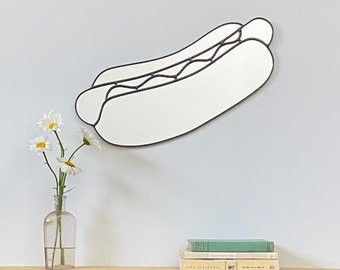 Hot Dog Wall Mirror Handmade Hotdog Hand Made Mirror Shape Shaped Weiner Wall Art Chicago Dog Carolina Style Leaded Glass