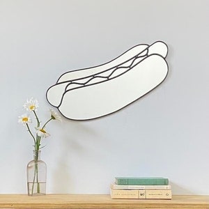 Hot Dog Wandspiegel Handgemaakte Hotdog Handgemaakte Spiegel Vormvormige Weiner Wall Art Chicago Dog Carolina Style Loodglas afbeelding 1