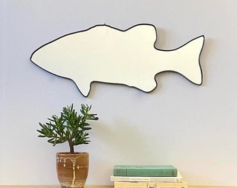 Smallmouth Bass Mirror / Handmade Wall Mirror Art Shape Outline Fly Fishing Angling Gift For Angler Fisherman Lake House Decor Cabin