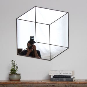 Cube Wall Mirror Square 3 Dimensional Geometric Handmade Wall Mirror Miroir Drejeck Three Dimensional 2D Mirror Wall Art Rectangle Large image 3